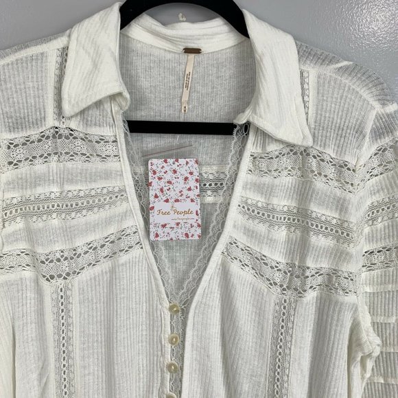 Free People Set to Stun Tunic Top in White Long Sl - Picture 4 of 9